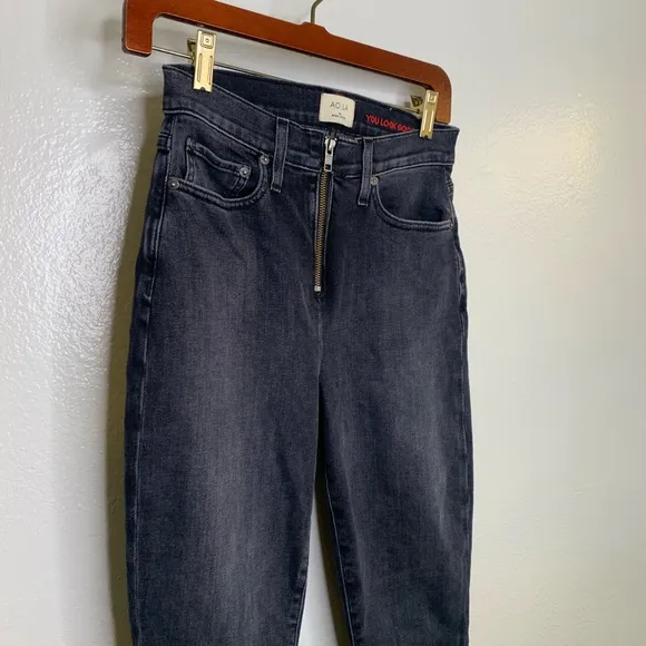 Alice + Olivia Black High Rise Front Zip Skinny Jean 26