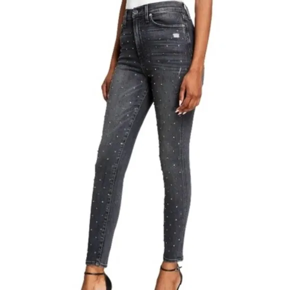 Alice + Olivia Good High-rise Embellished Ankle Skinny Jeans Black Magic - SZ 29
          
      NWT