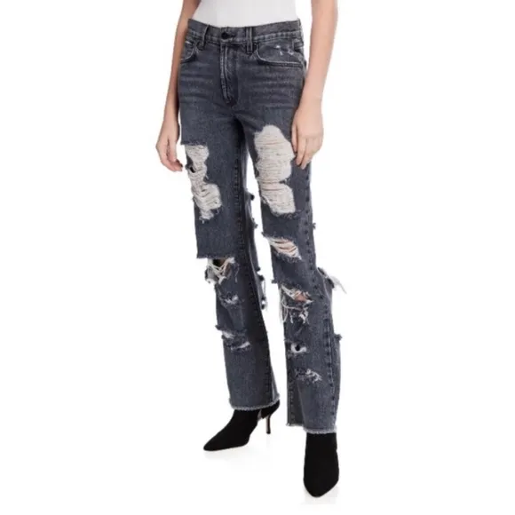 Alice + Olivia Genevive Extra Distressed Girlfriend Jeans Past Midnight Wash