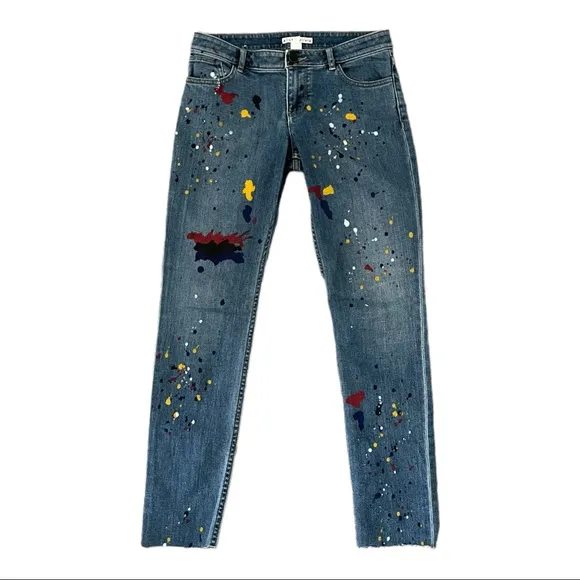 Alice & Olivia | Joana  Paint Splatter Skinny Jeans in Medium Wash Size 27