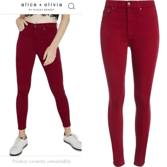 Alice + Olivia GOOD HIGH RISE Skinny Jeans in Color Bordeaux Red Women’s 25