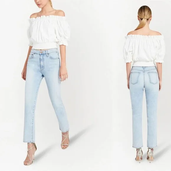 Alice & Olivia High Rise Ankle Straight Leg Jeans in Baby Blues Size 31
