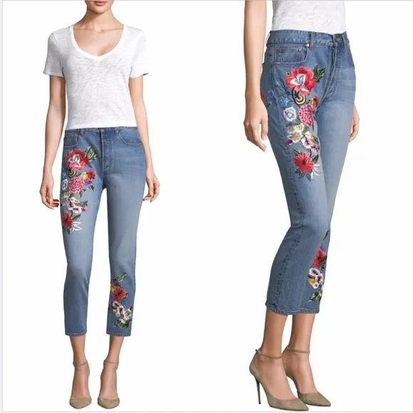 AO.LA NWT Floral Embroidered High-Rise cropped Jeans 24
          
      NWT