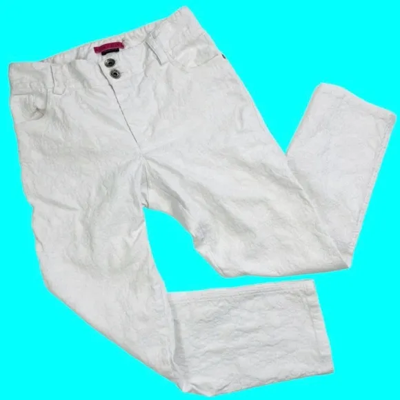 ALICE+OLIVIA Textured White Skinny Jeans Women's 6 White Cropped Floral Brocade