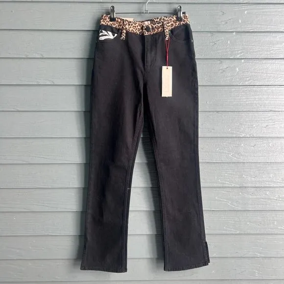 NEW Alice & Olivia Queen Of The Night Black Animal Jeans Size 26
          
      NWT