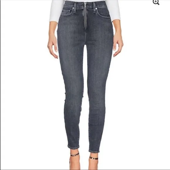 Alice & Olivia Gray High Waisted Denim Exposed Front Zip Skinny Jeans Size 24