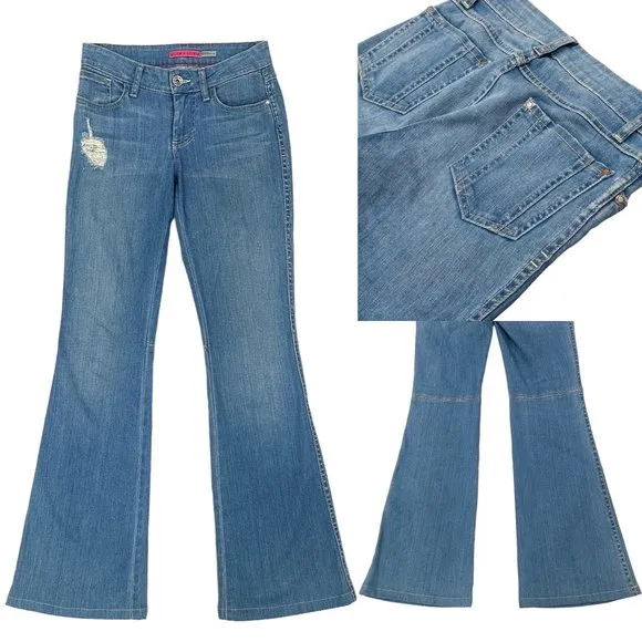 Alice + Olivia Low-Rise Stretch Medium Wash Flare Bell Bottom Jeans 70s Women’s