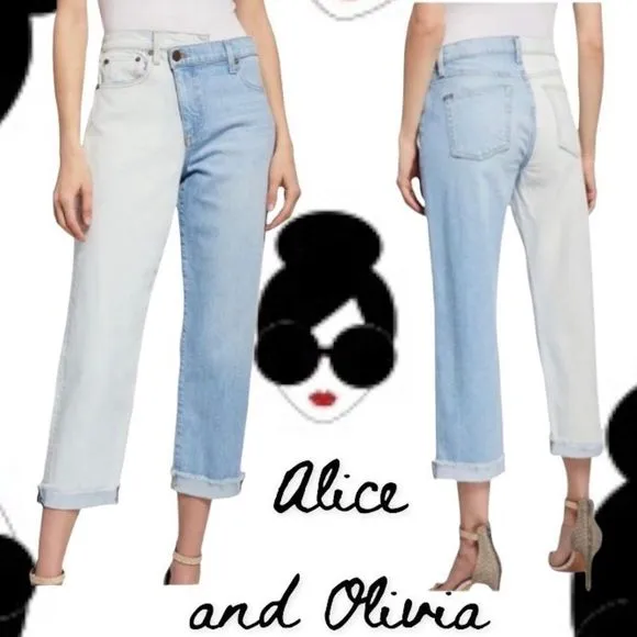 Alice + Olivia Two-Tone Patchwork Jeans