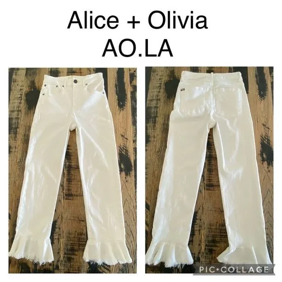 Alice + Olivia AO.LA Zoe Ruffled-Hem High-Rise Kick-Flare Ankle Jeans Si…