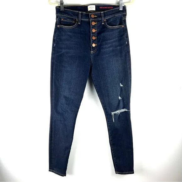 Alice & Olivia Good HighRise Exposed Button Skinny Jean Make a Move Dark Wash 29