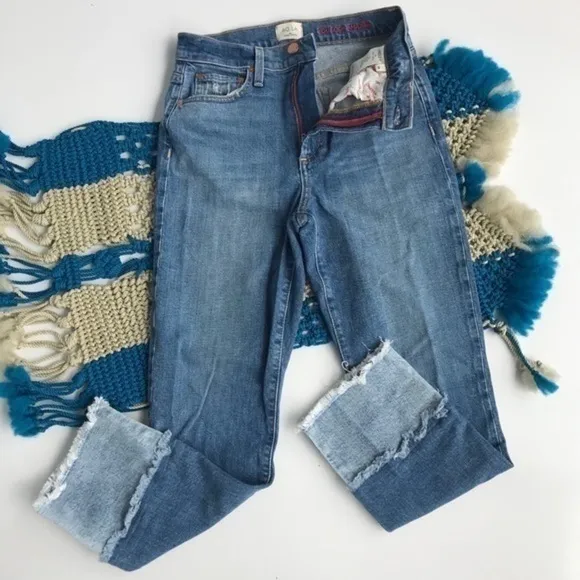 Alice & Olivia Jeans Size 26 Cuffed Hem Straight Leg Light Wash Distressed