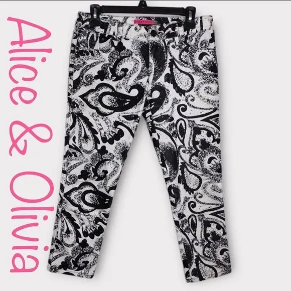 Alice + Olivia Sponge Velvet Paisley Crops Jeans Size 4 Very Good Used Condition