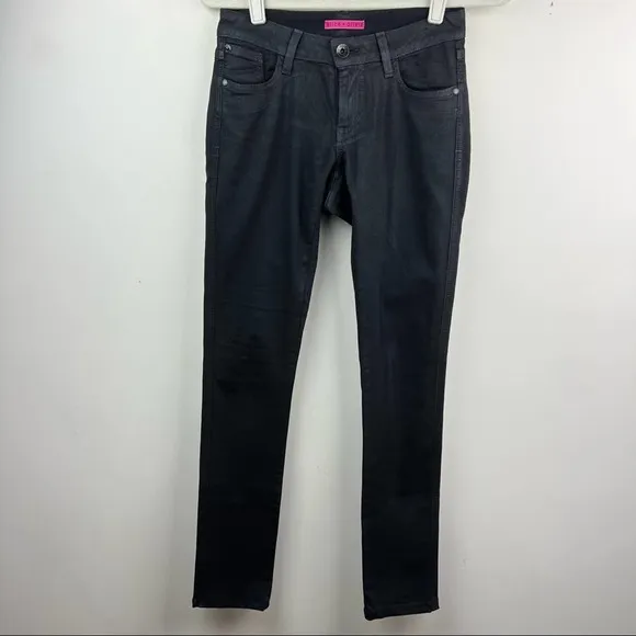 Alice + Olivia Coated Black Mid-Rise Skinny Jeans Grunge Punk 0