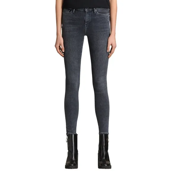 Allsaints Eve Jeans Mid Rise Skinny Washed Black, Size 31