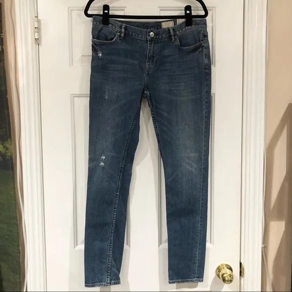All Saints Ashby Distressed Medium Wash Low Rise Skinny Jeans