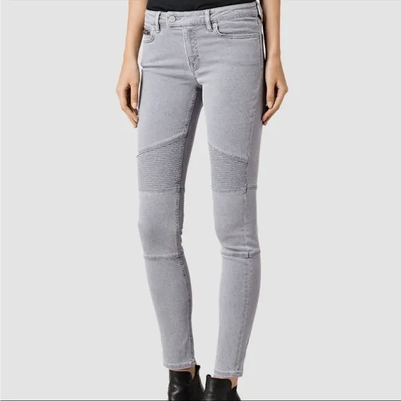 All Saints Biker Light Grey Moto Skinny Jeans Size 25
