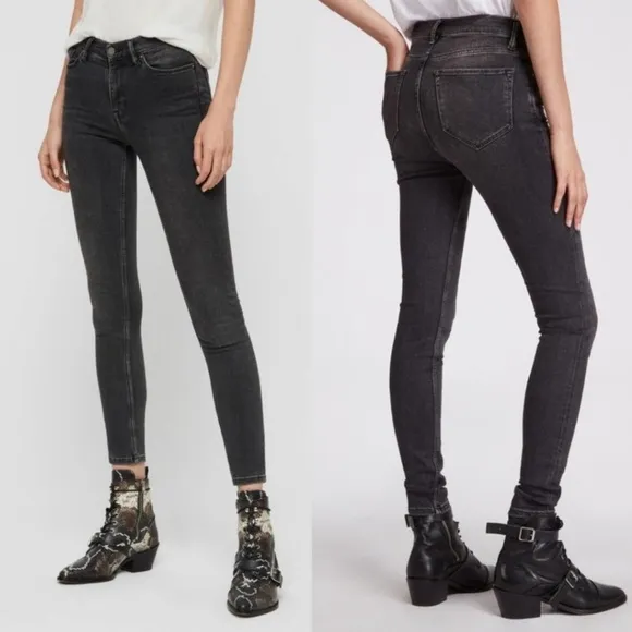 All Saints Cigarette Skinny Mid-Rise Button Fly Faded Black Jeans
