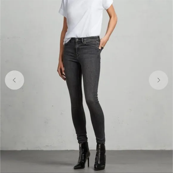 Allsaints Grace Skinny Jeans Washed Black Gray 28Women's