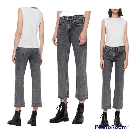 ALL SAINTS Dark Wash Ava Studded Hem Jeans Size 29