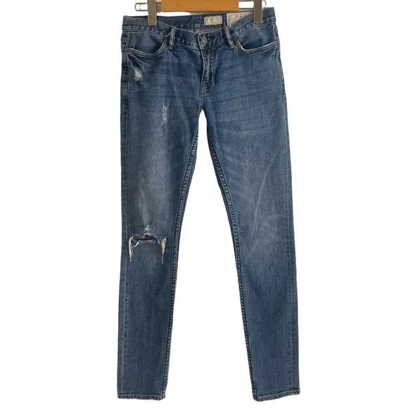 All Saints Ashby Low Rise Skinny Fit Medium Wash Distressed Jeans Size 25