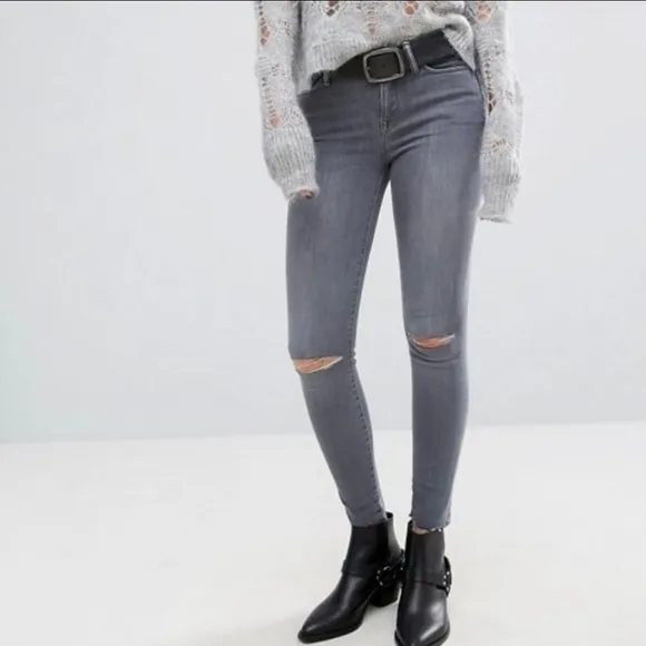 All Saints Grace Slashed Raw Hem Jeans Charcoal Size 30