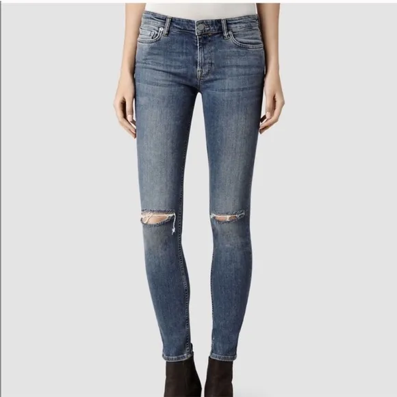 ALL SAINTS Mast Fir Slashed Ripped knee Skinny Jeans sz 25
