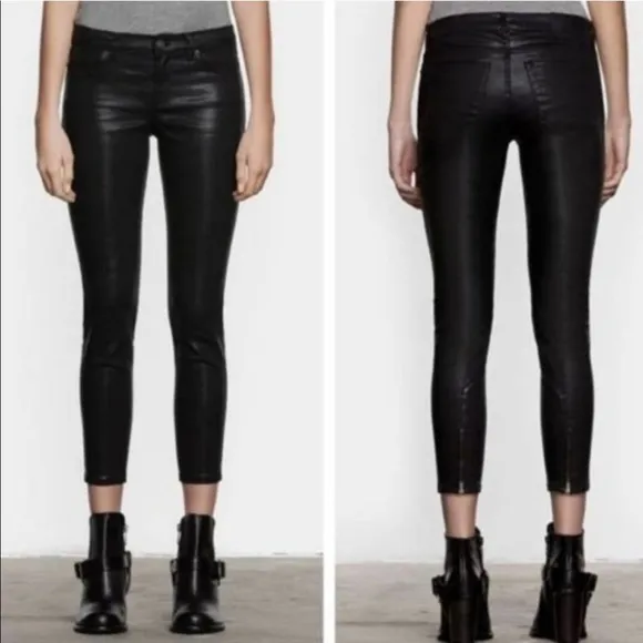 Allsaints Petrel Brodie Black Coated Cropped Skinny Zip Jeans