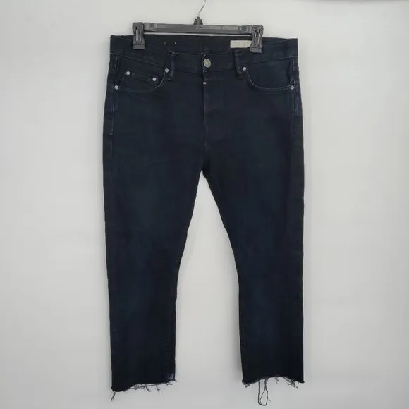 All Saints Cigarette Cotton Hi-Rise Raw Hem Skinny Crop Jeans Plus Size 32 Women