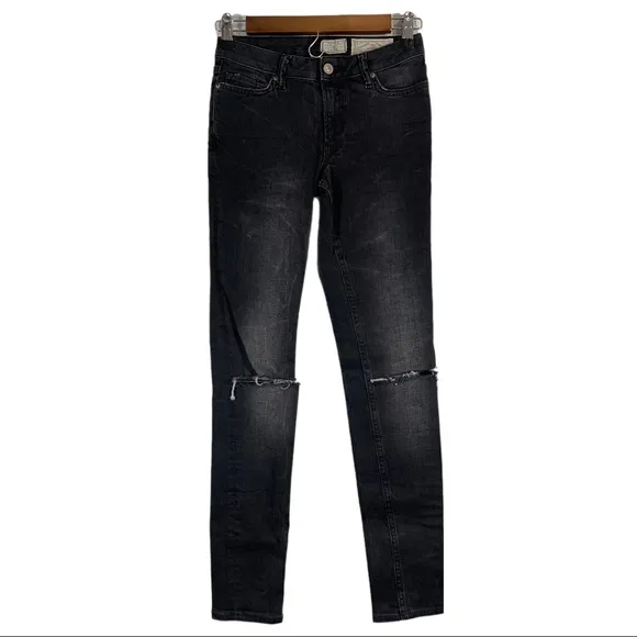 AllSaints Kenta Skinny Jeans Mid Rise Faded Wash Black, Size 24