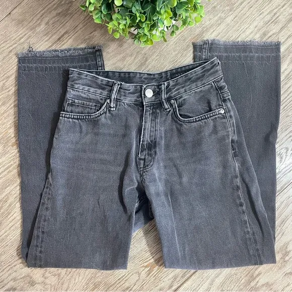 All Saints Ava Washed Black Gray Straight Cropped Raw Hem Denim Jeans Size 25