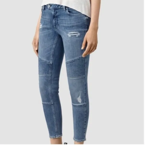 All Saints Biker Cropped Destroyed jeans Size 29