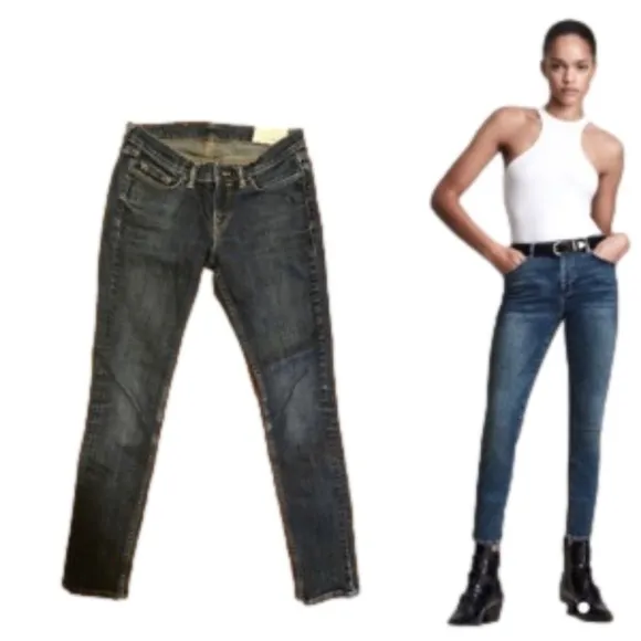 𝅺ALL SAINTS Jeans Cropped Contrast Stitching Genuine Cotton Excellent Festival