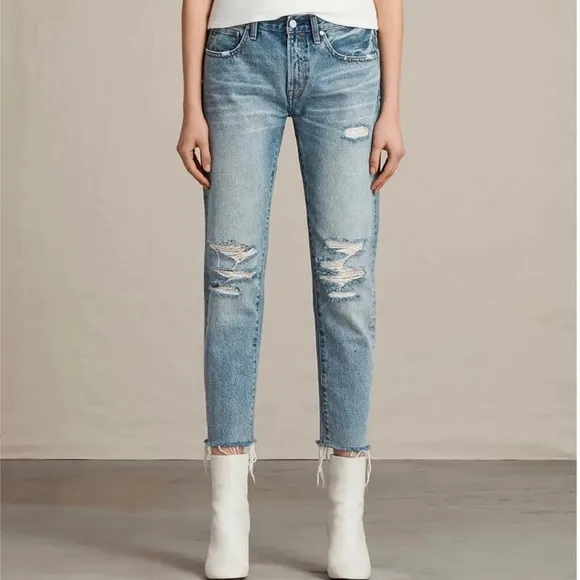 NWT ALLSAINTS Muse Ankle Slim Distressed Boho Jeans 24
          
      NWT