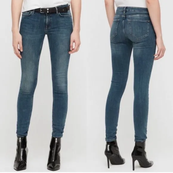 NWT All Saints Mast Low Rise Skinny Jeans Washed Indigo Blue Size 28
          
      NWT