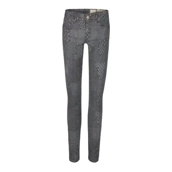 AllSaints Daito Brodie Low Rise Cropped  Skinny Printed Jean Grey 29