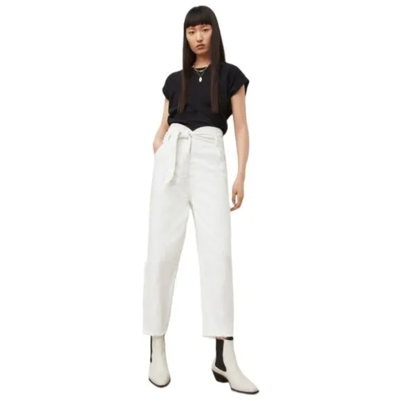 ALL SAINTS Womens Sammy High Rise Paperbag Straight Leg Jeans Size 6 White