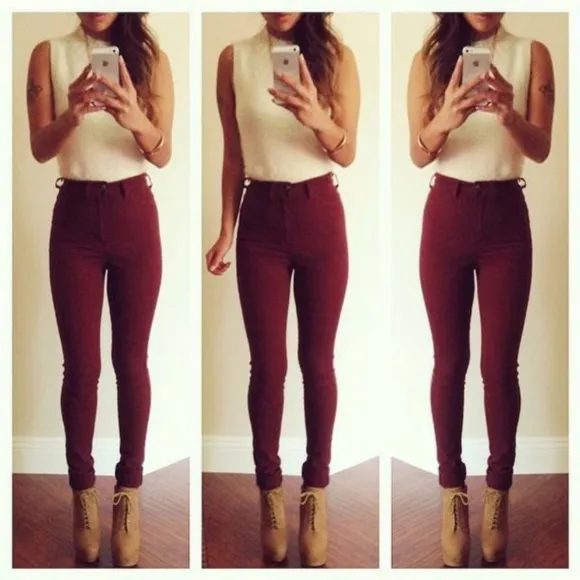 American Apparel Womens Burgundy Skinny Jeans