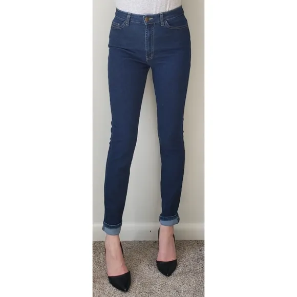 American Apparel Stretch Denim High Rise Pencil Pant Jeans 29 Dark Indigo
          
      NWT