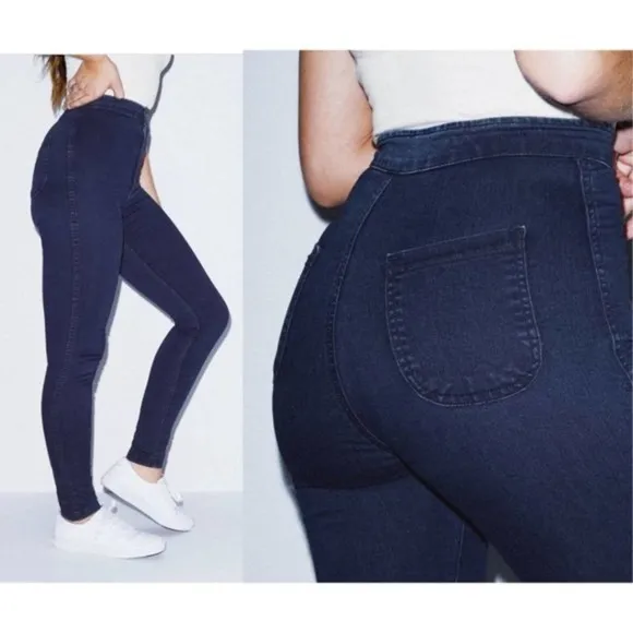 American Apparel Dark Wash Easy Jean Hi Rise Skinny Disco Pants Sz L