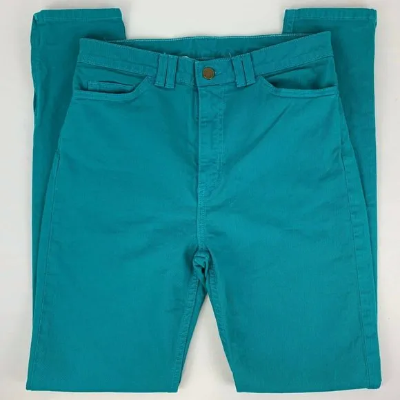 American Apparel Womens Twill Slim Skinny Jeans Green Ankle Zipper High Rise 29