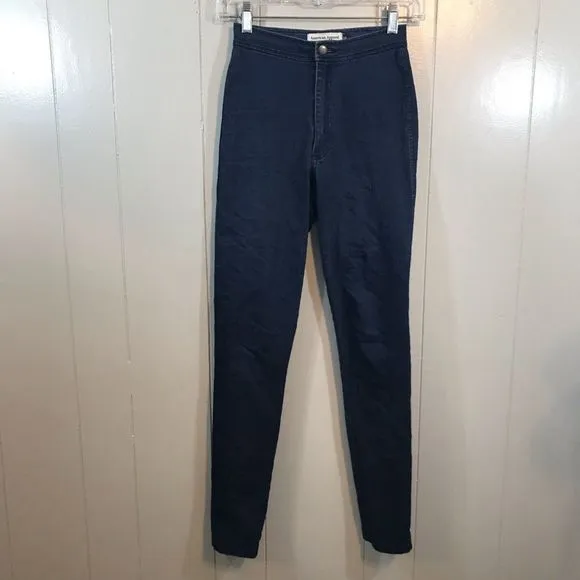 American Apparel USA Blue Stretchy High Rise Pockets Skinny Jeans Jeggings XS