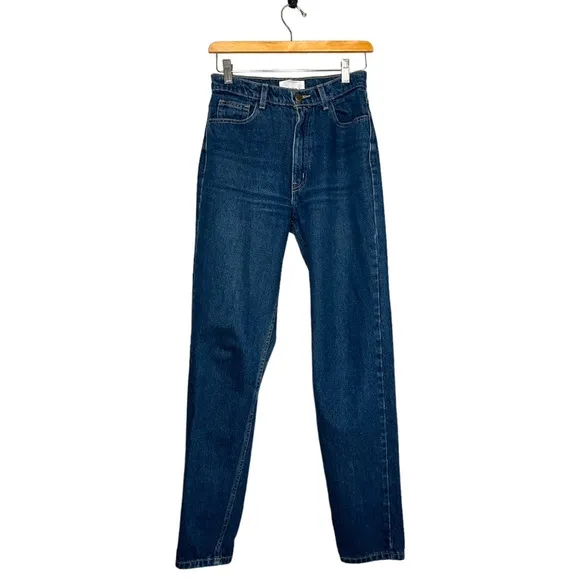 American Apparel High Waisted Mom Denim Jeans Dark Blue Wash Retro Size 28