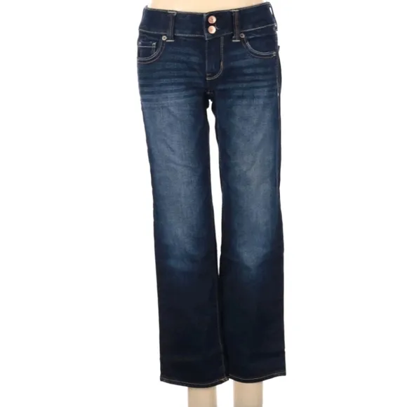 Women's 00 reg American Eagle stretch cropped jeans: Artist fit, dark wash EUC.