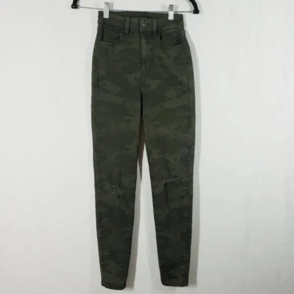 American Eagle Curvy Super High Rise Jeggings Distressed Camo Print sz 00