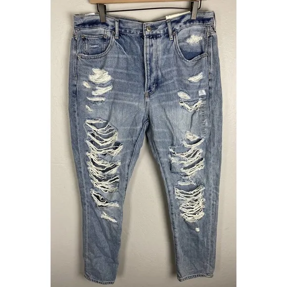 American Eagle Hi Rise Girlfriend Jeans 14 Long Distressed Light Wash Button Fly
          
      NWT