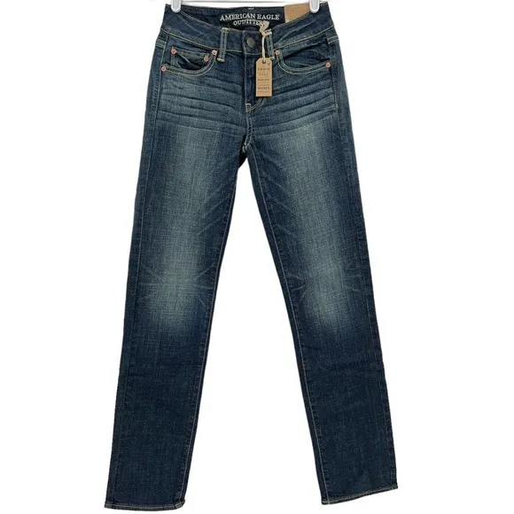 American Eagle Outfitters Super Stretch Straight Leg Blue Denim Jeans Size 0 Reg
          
      NWT