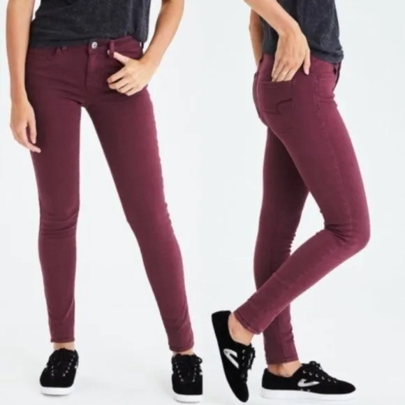 American Eagle Burgundy Hi Rise Jeggings