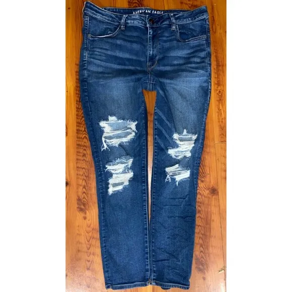 AEO American Eagle Hi-Rise Jegging Next Level Stretch Distressed Jeans Size 18
