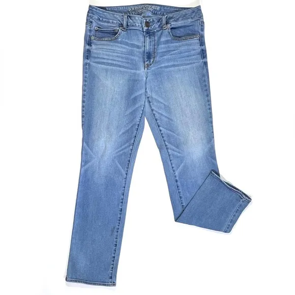 American Eagle Straight Super Stretch Jeans Womens Sz 14 Mid Rise 30" Inseam