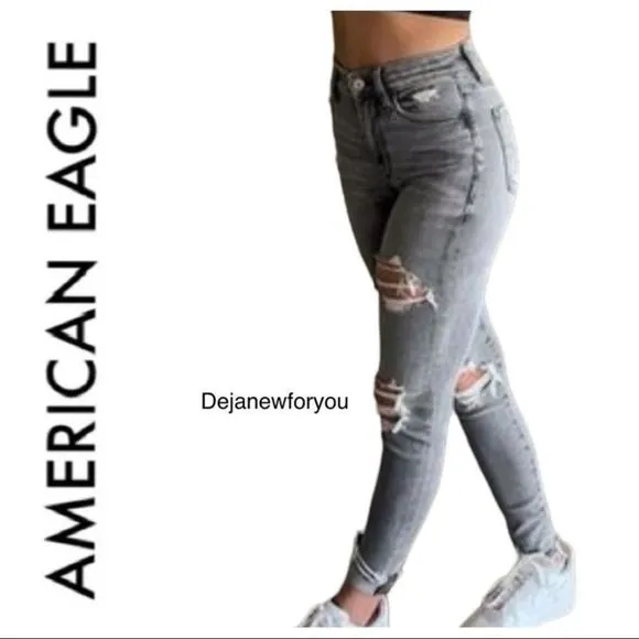 American Eagle Gray Ripped Super Hi Rise Jegging Jeans Size 2 or W26